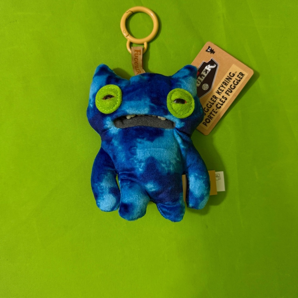Fuggler Funny Ugly Monster Keyring Blue Tie Dye Plush Clip On Zuru Addo